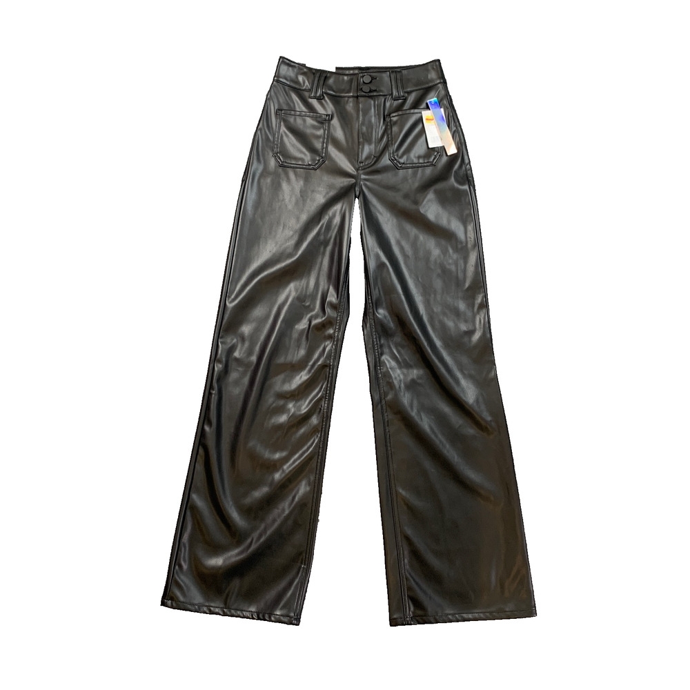 Tinseltown Pants Womens 3/26 Black High Waist Wide Leg Faux Leather Coin Pocket